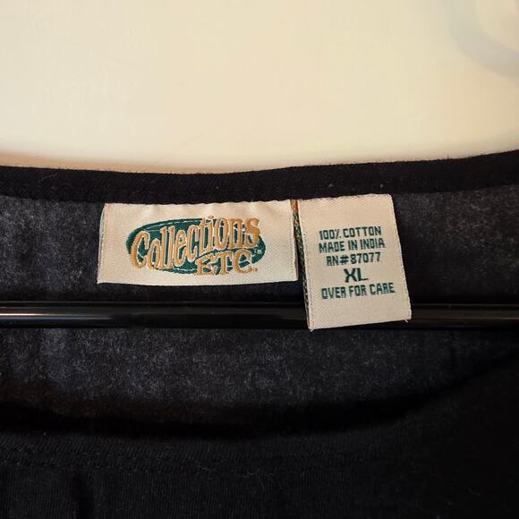 Collections ETC Womens Halloween Print Long Sleeve Top Size XL Black Orange - Picture 3 of 3